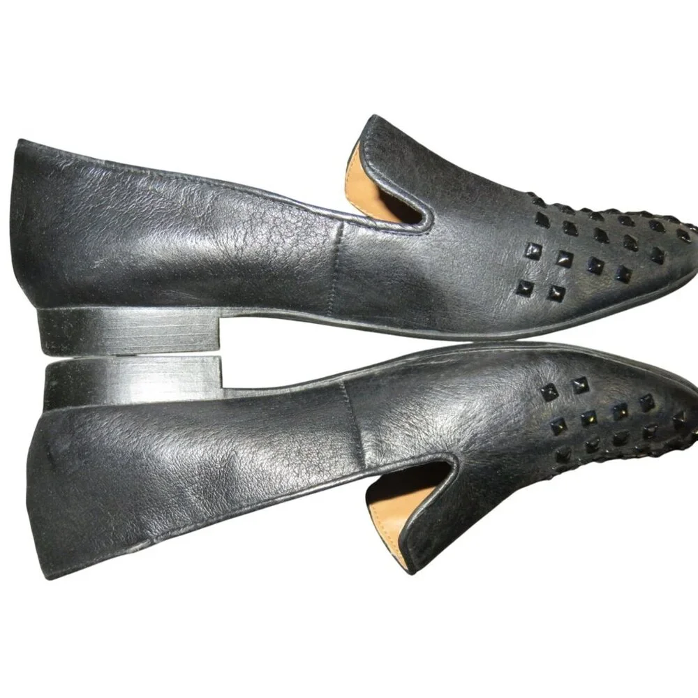Steve Madden Henri Black Leather Upper Embellished Studded Slip On Loafers sz 8